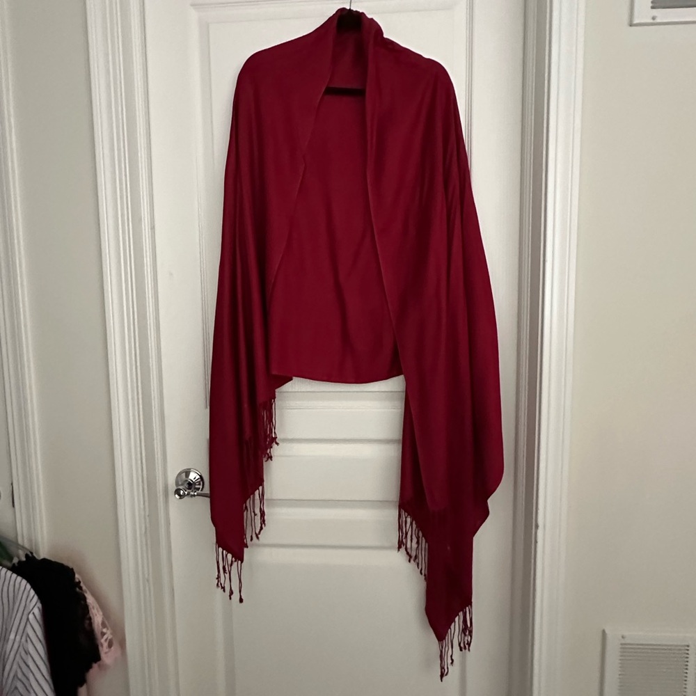 Elegant Red Shawl with Fringe